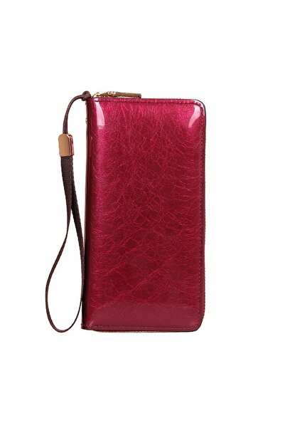OEM Women's Wallet, Elegant, Lacquered Leather, with Strap, Burgundy