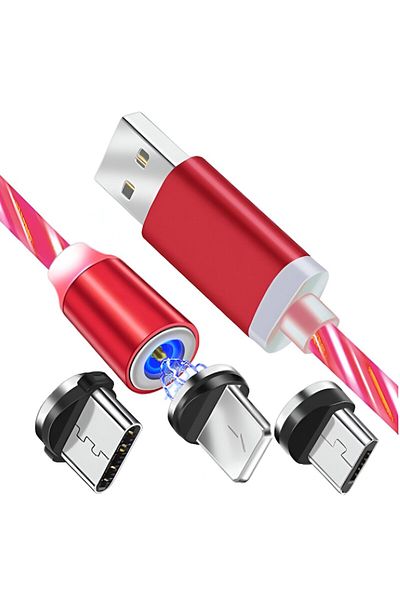 Dali Charging and Data Transfer Cable 3-in-1 Magnetic, LED Flowing, USB A to USB Type-C/Micro-USB/Lightni