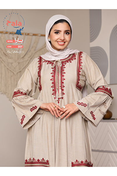 Hala جلابية استقبال مطرزة ومصنوعة من قماش الكتان الخفيف والناعم يمنحك شعورًا ...