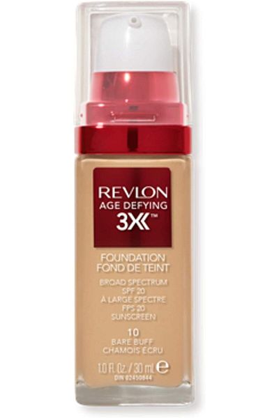 Revlon Liquid Foundation, Age Defying 3XFace Makeup, Anti-Aging and Firming Formula, SPF 30, 010 Bare Buff