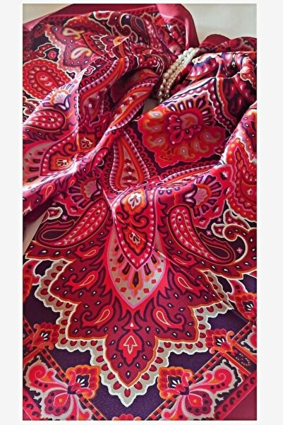 OEM Eșarfă de damă, 100% mătase, roșie, 90x90 cm, Fattorseta