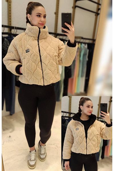 Butik Beyza Palton de pluș cu model matlasat
