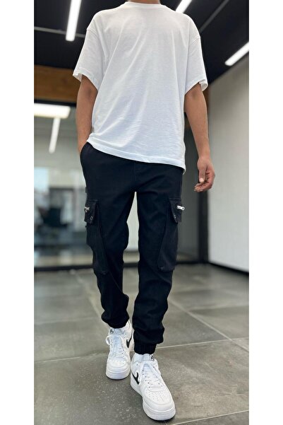Denim Republic Men's Black Cargo Pocket Jogger Pants