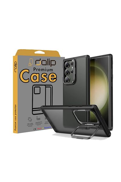 dalip Husa pentru Samsung Galaxy S23 Ultra, Landscape Suport, Silicon, Negru-Transparent