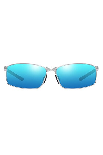 Dali Ochelari de soare dreptunghiulari unisex, lentilă albastră, filtru UV, ramă argintie, metal