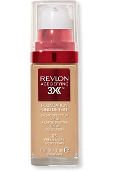 Revlon Liquid Foundation, Age Defying 3XFace Makeup,Anti-Aging and Firming Formula, SPF 30, 005 Fresh Ivory