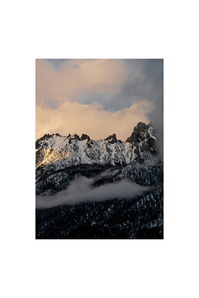 OEM Pictură pe pânză, „Apus de soare peste munți înzăpeziți”, 100 x 100 cm