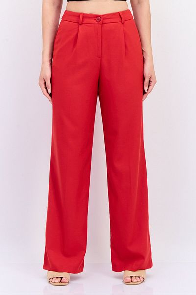 Koton Women Regular Fit Solid Straight Leg Pants, Red