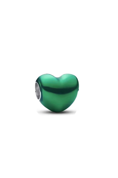 Fubena Metallic Green Heart Silver Charm