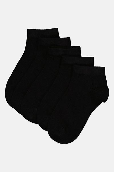 London Fog Toddlers Boy 5 Pairs Solid Ankle Socks, Black