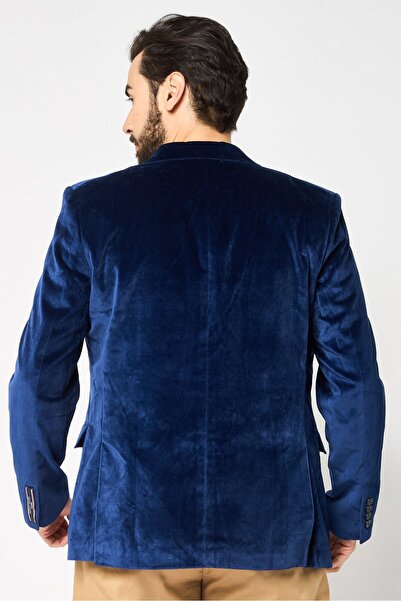 Tommy Hilfiger Men Tailored Fit Brand Logo Velvet Formal Blazer, Navy