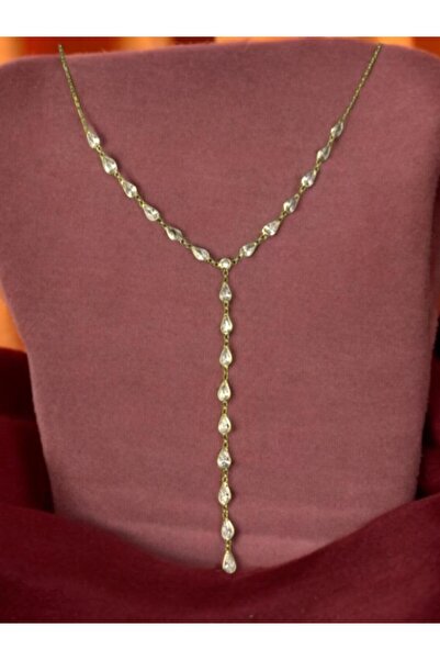 Merand Damla Taşlı Y Harf Kolye – Işıltılı Lariat Model