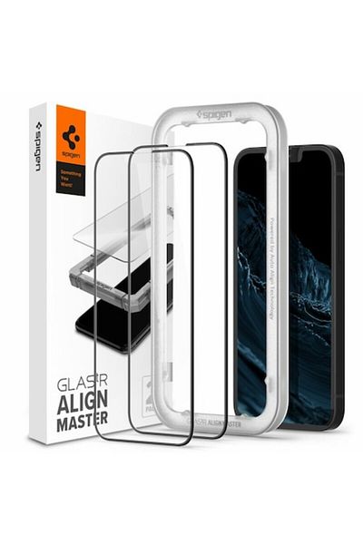 Spigen Screen Protector for Apple iPhone 13/13 Pro/14, Glas.tr Align Master, Tempered Glass, Black T
