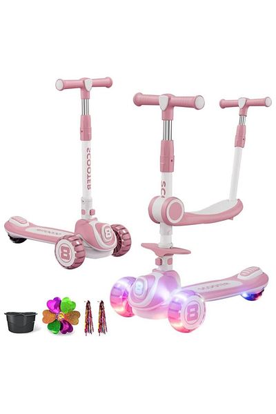 DMG TECH Three-in-One Kids' Kick Scooter with Adjustable Height, Detachable Seat, LED Light Wheels,