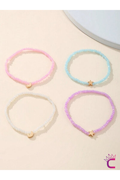 Cinderella 4-Piece Combination Gold Moon and Star Colored Beaded Anklet - Sea Jewelry Beach Jewelry Foot Bracelet