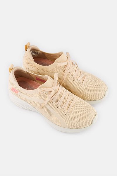 SKECHERS Women Ultra Flex 3,0 - Big Plan Lace Up Running Shoes, Beige