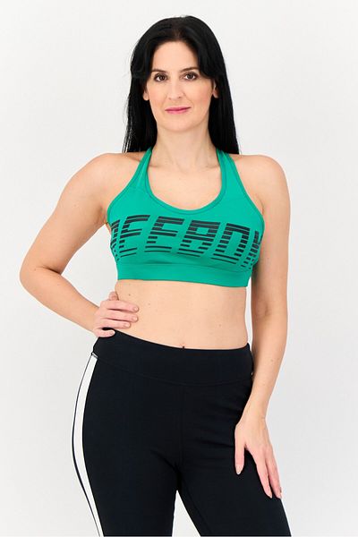 Reebok Women Brand Logo Padded Sports Bra, Green
