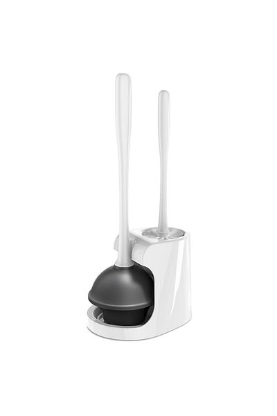 Dali Perie de toaletă cu ventuză desfundatoare, 16x23x46cm, plastic și cauciuc, alb-negru
