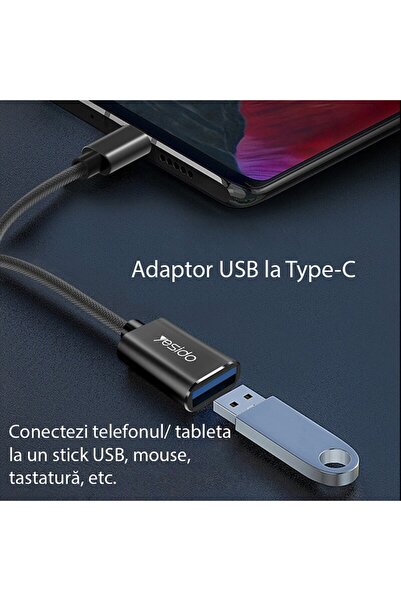 Yesido Cablu OTG, USB Type-C la USB A 2.0, 15cm, Negru