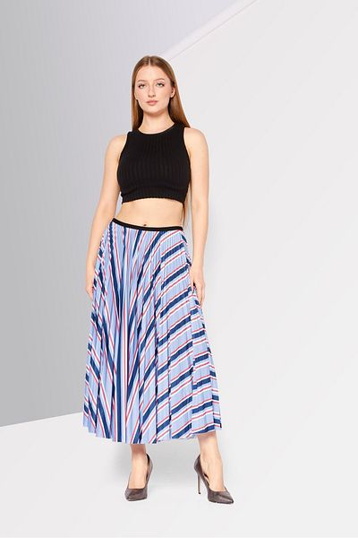 Lacoste Women Stripe Midi Skirt, Blue/Red Combo