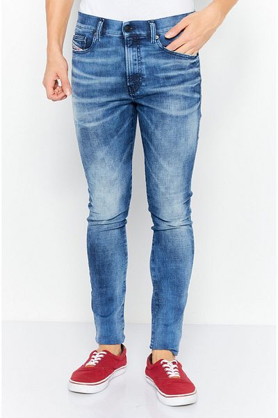 Diesel Men Skinny Fit Wash Stretchable Denim Jeans, Blue