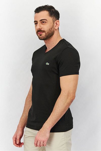Lacoste Men V-Neck Short Sleeves Embroidered Tee, Black