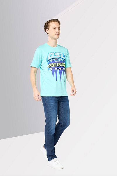 Diesel Men Crew Neck Short Sleeve Graphic Print T-Shirt, Blue