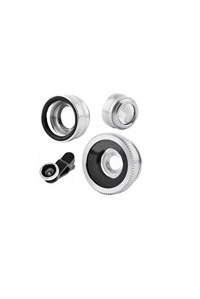 dalip Kit lenses for phone camera, Fish Eye, Macro & Wide, 2.5cm lens diameter, with clip, Silver
