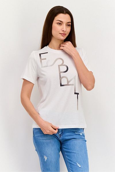 Esprit Women Crew Neck Short Sleeves Graphic Print T-Shirt, White