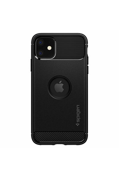 Spigen Protective case compatible with Apple iPhone 11, Rugged Armor, TPU, with carbon inserts, Black