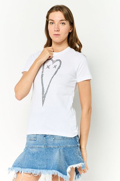 Diesel Women Crew Neck Short Sleeves Embellished T-Shirt, White
