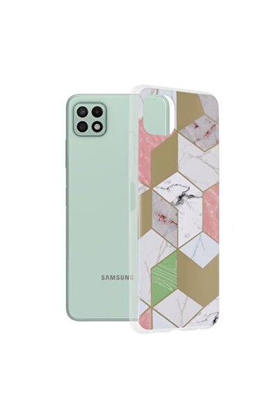 Dali Carcasă de protecție compatibilă cu Samsung Galaxy A22 5G, seria Marble, TPU, hexagonală violetă, multicoloră