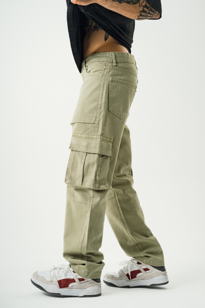 Denim Republic Erkek Haki Kargo Cep Baggy Pantolon