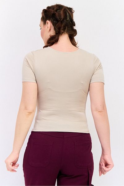 Koton Women Round Neck Short Sleeves Plain Top, Beige