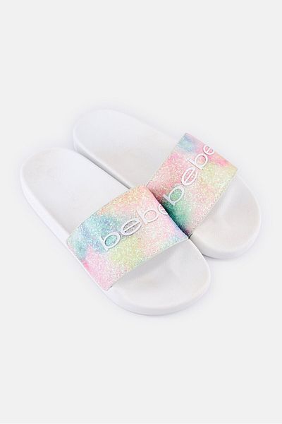 Bebe Women Glitters Slip On Slides, White