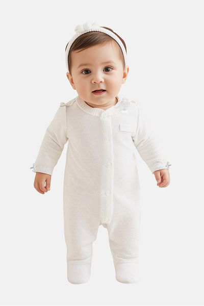Rock A Bye Baby Boutique Toddlers Girl 2 Pcs Plain Romper Set With Headband, White