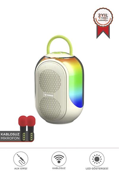 Torima Bluetooth Hoparlör Çift Mikrofonlu Kablosuz Parti Speaker D52 Beyaz
