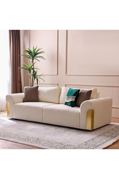 Danube Home Cooper 3 Seater Fabric Sofa - Beige / Brown L236xW103xH78cm