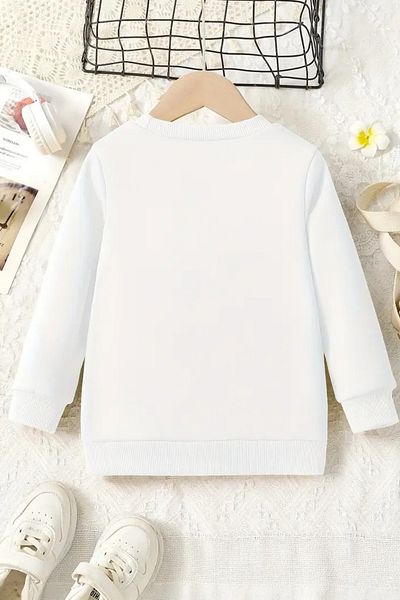 Sweetline Hanorac alb unisex pentru copii cu gâtul rotund – țesătură groasă imprimată cu mașini de curse