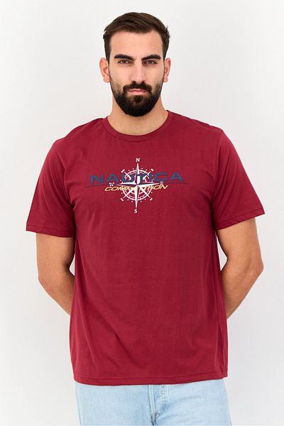 Nautica Men Crew Neck Short Sleeves Graphic Print T-Shirt, Maroon