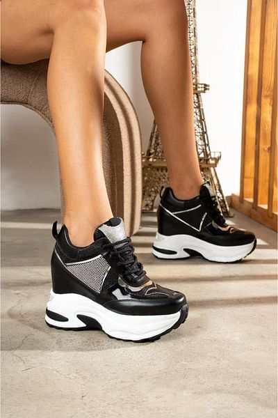 NUA Rockmode Black Stone Detailed 10 cm High Heel Women's Sneaker