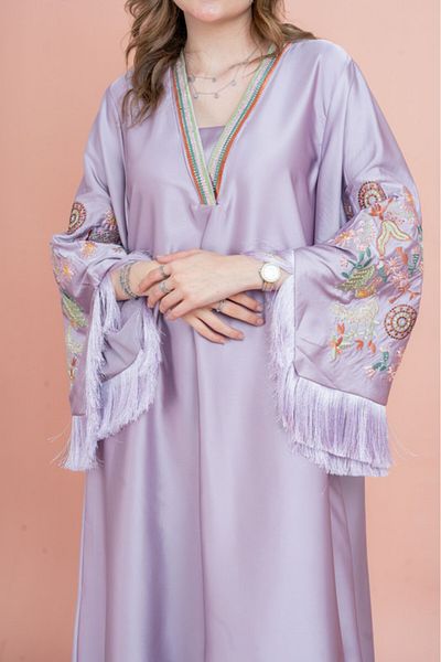 IKKXA Shimmer Detail Sleeves Embroidered Jalabiya