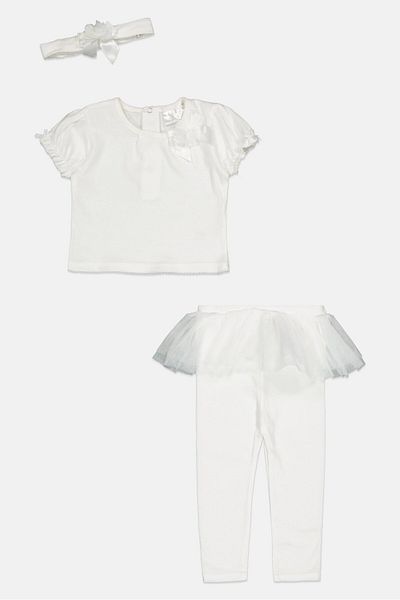 Rock A Bye Baby Boutique Toddlers Girl 3 Pcs Plain Top And Bottom Set With Headband, White