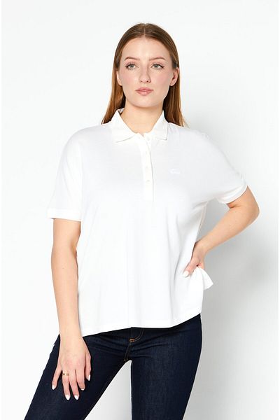 Lacoste Women Relaxed Fit Brand Logo Short Sleeve Polo Shirts, Light Cream
