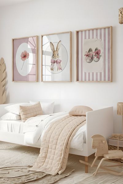 Home Σετ 3 αφίσες Vintage Rabbit, Ροζ, Κουνέλι, Άγριο Λουλούδι, Ρετρό, Κλασικό, χωρίς πλαίσιο