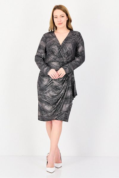 LONDON TIMES Women Petite Metallic Midi Dress, Multicolor