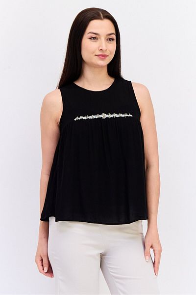 Koton Women Round Neck Sleeveless Textured Top, Black