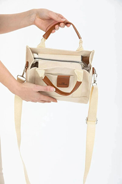 Glowfit Shine Your Shape Women's Cream Canvas Crossbody Mini Tote Bag Hand Shoulder Bag
