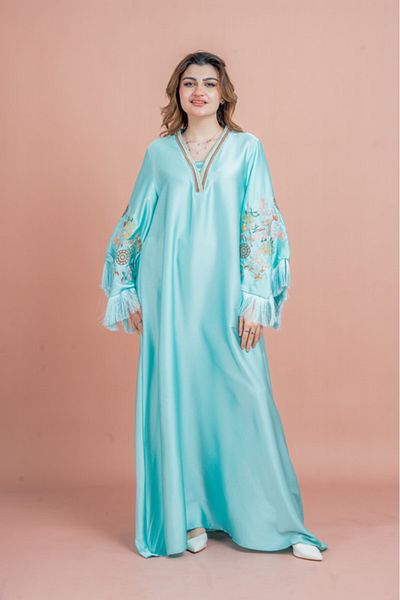IKKXA Shimmer Detail Sleeves Embroidered Jalabiya