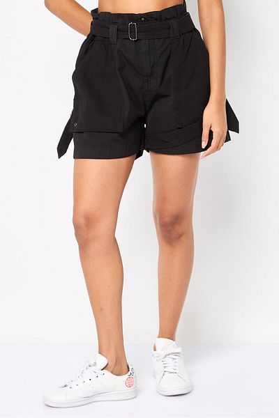 Diesel Women Solid Belted Denim Shorts, Black